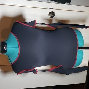 Morbid Threads black suspender shirt with red stitching trim